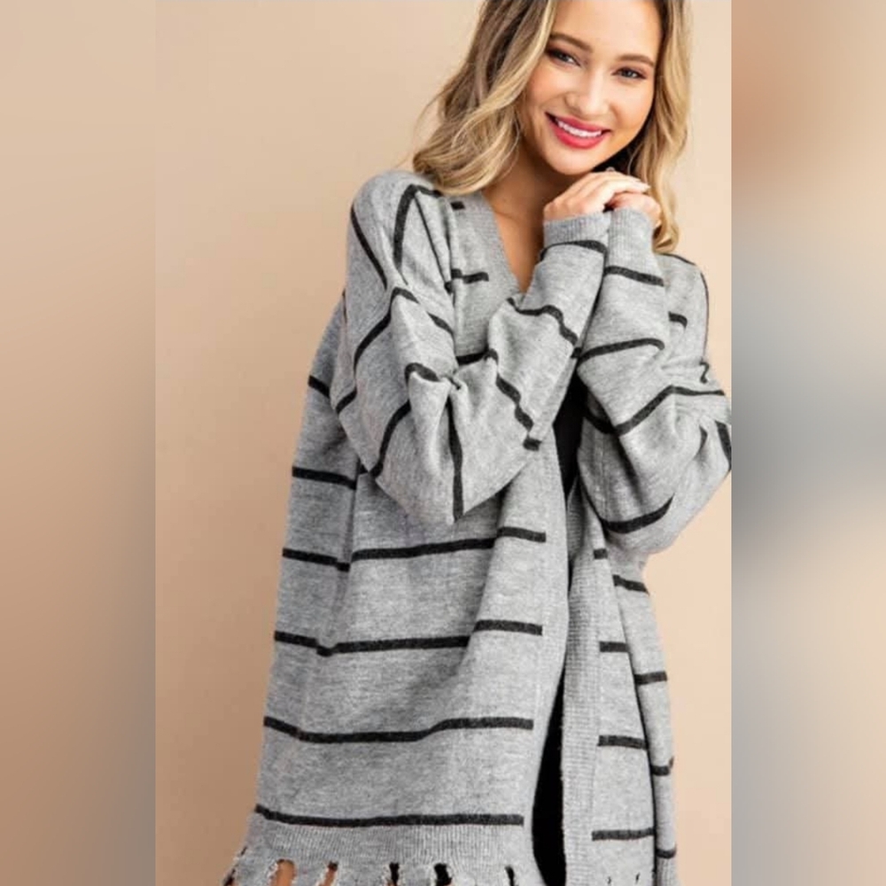Eesome Gray and Black Striped Cardigan